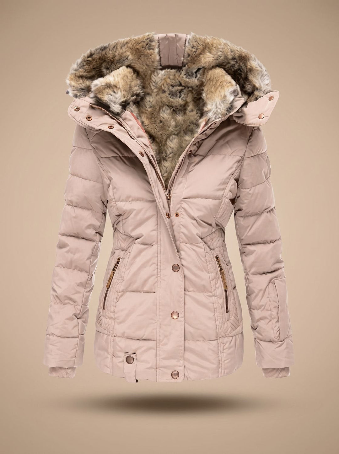 Blush Pink quilted puffer coat with hood, product view