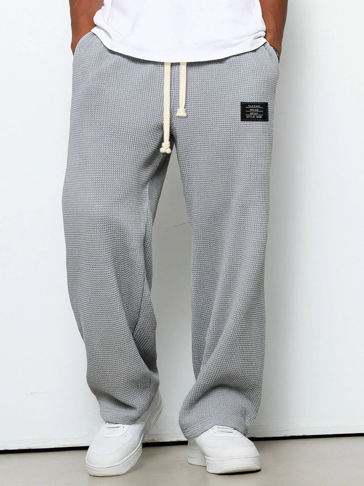 Men's gray relaxed wide-leg drawstring pants
