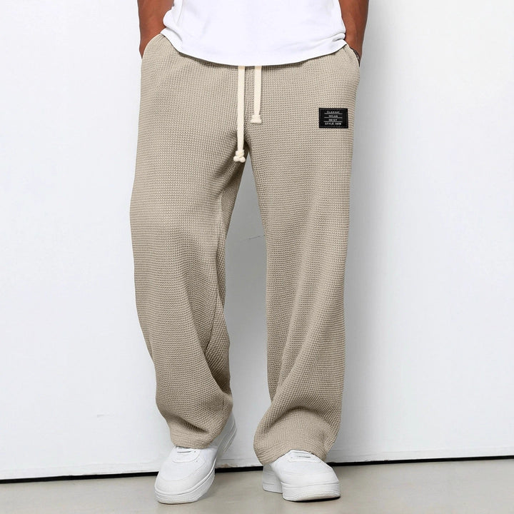 Men's khaki relaxed wide-leg drawstring pants