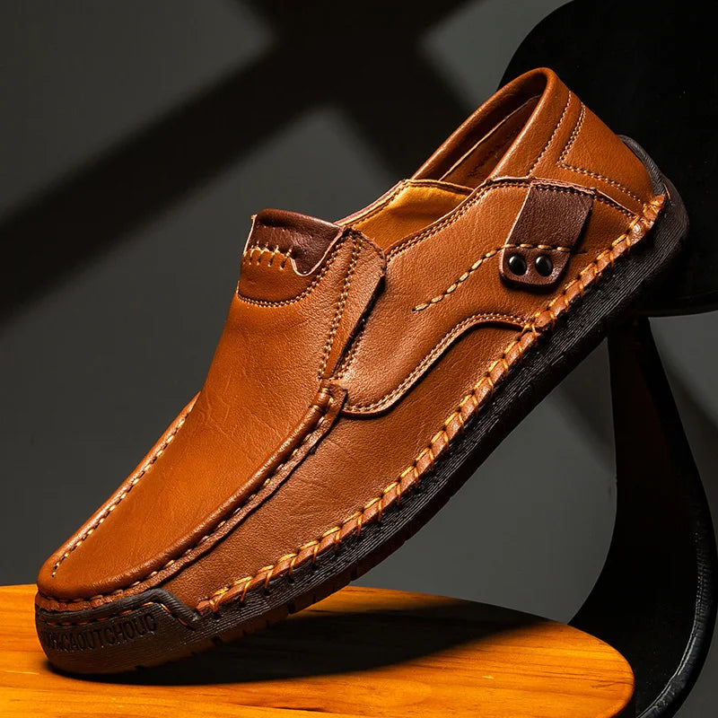 Men's light brown slip-on moccasin loafers