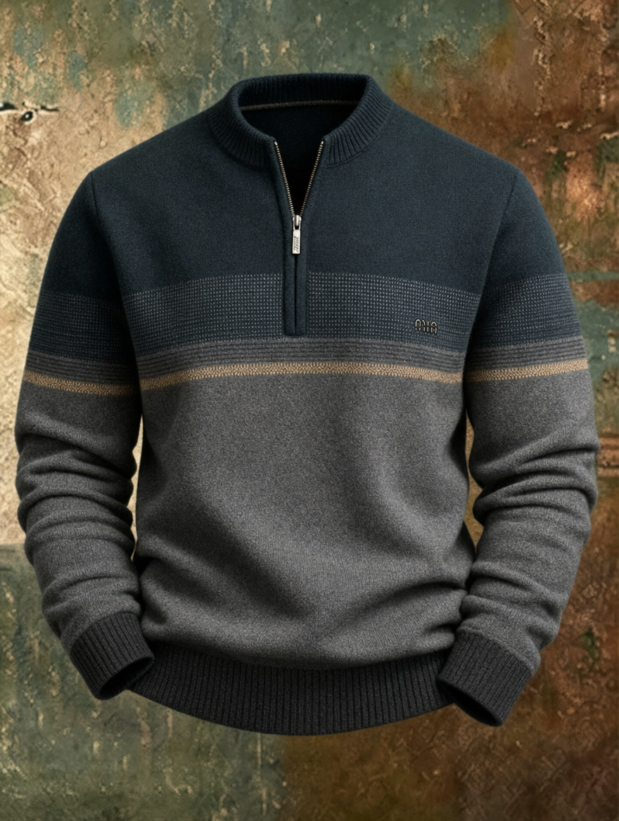 Men's charcoal color-block half-zip pullover sweater